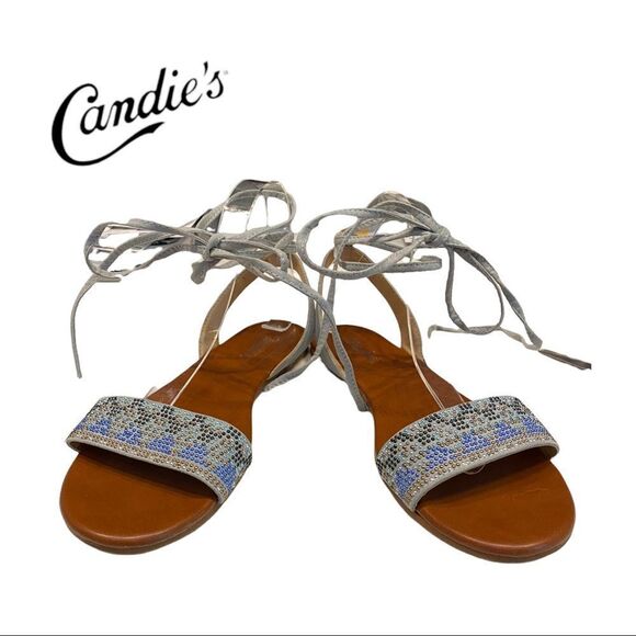 Candie's Women's Colorful Studded Ankle Tie Wrap Sandals 9.5 - Picture 3 of 7